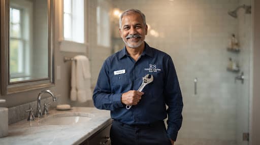 Portrait of a seasoned plumber with a friendly expression