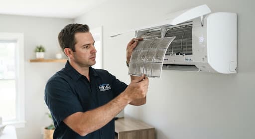 Electrician inspecting a modern electrical distribution board